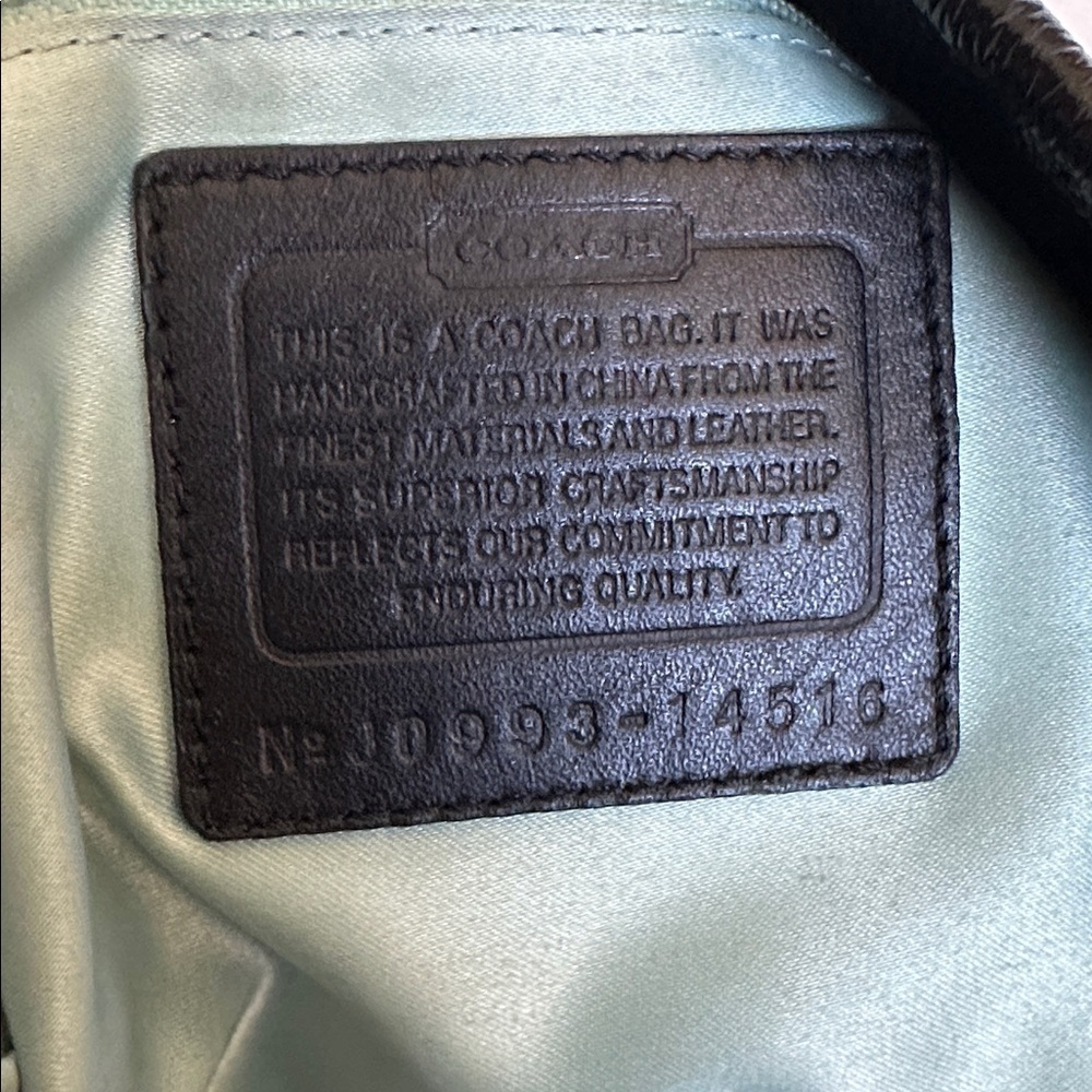 Coach Vintage “C” Signature Inlaid Black Gray Gold Patent Leather Peyton Tote - Picture 5 of 16